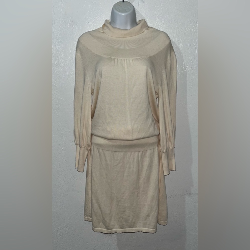 Peruvian Connection Drop Waist Turtleneck Sweater Dress Pima Cotton Cream Sz M